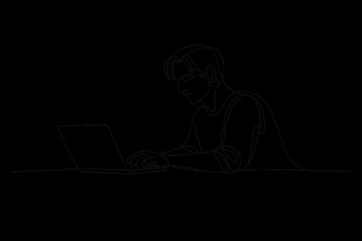 One-line illustration of a person typing on a laptop